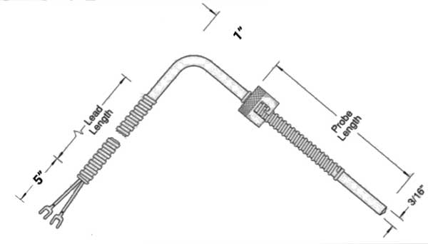 diagram of Thermal Corporation plastic probe thermocouple configuration 210 rtd configuration 810