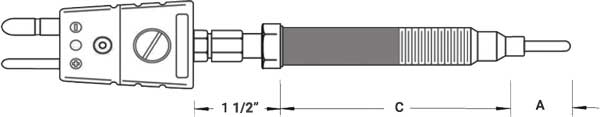 diagram of Thermal Corporation plastic probe thermocouple configuration 221 rtd configuration 821