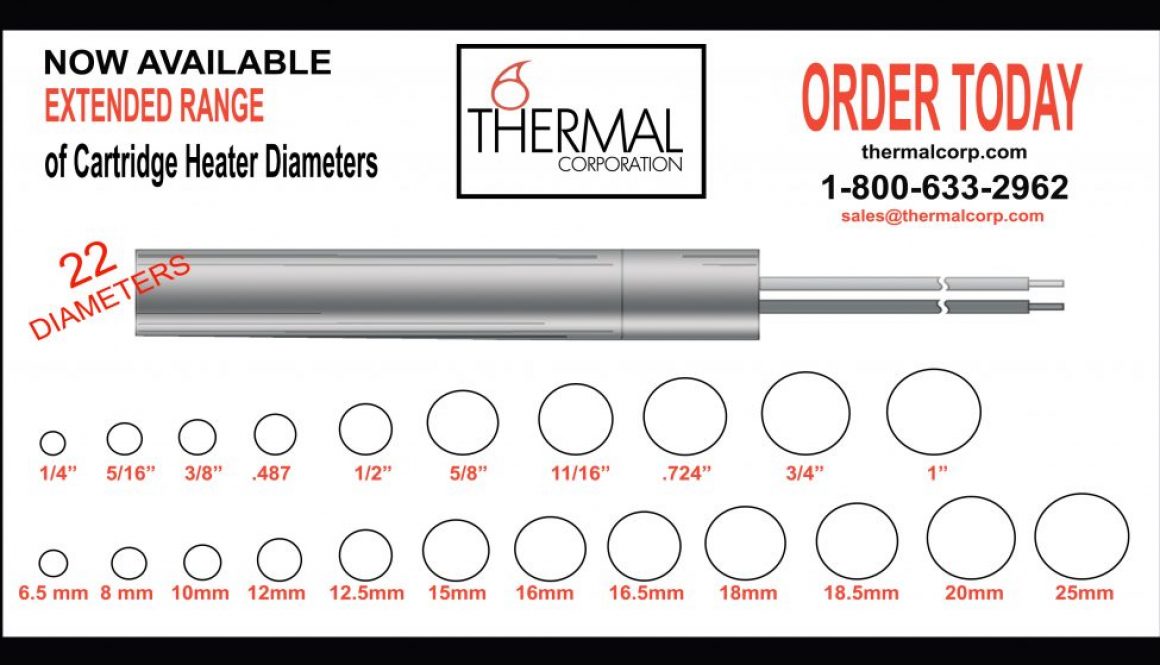 diagram showing the 22 new extended ranges of cartridge heater diameters