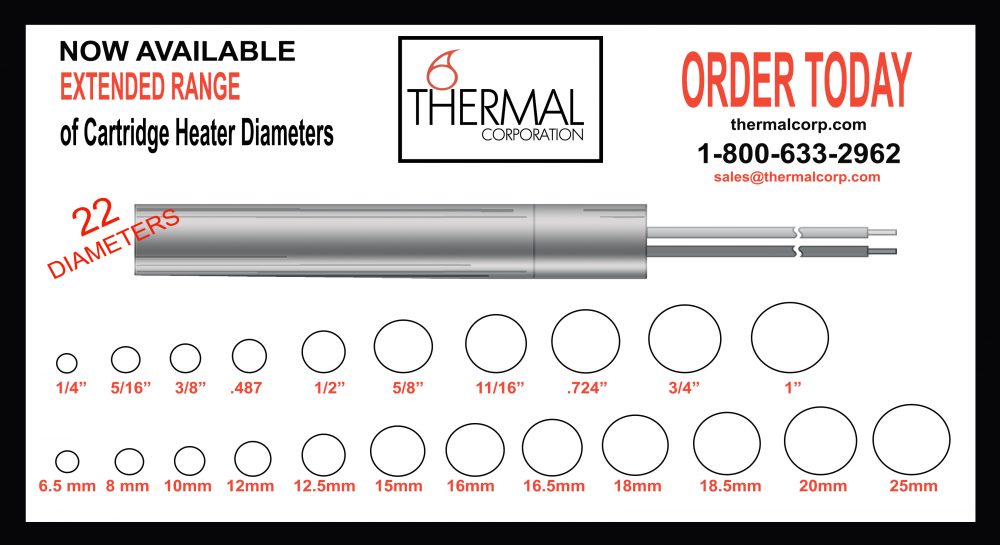 new Thermal Corporation cartridge heater sizes diagram