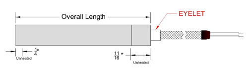 diagram of Thermal Corporation cartridge heater configuration style SB - straight braid